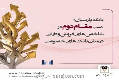 پارسیان مقام دوم در فاکتورهای فروش و دارایی در میان بانکهای خصوصی